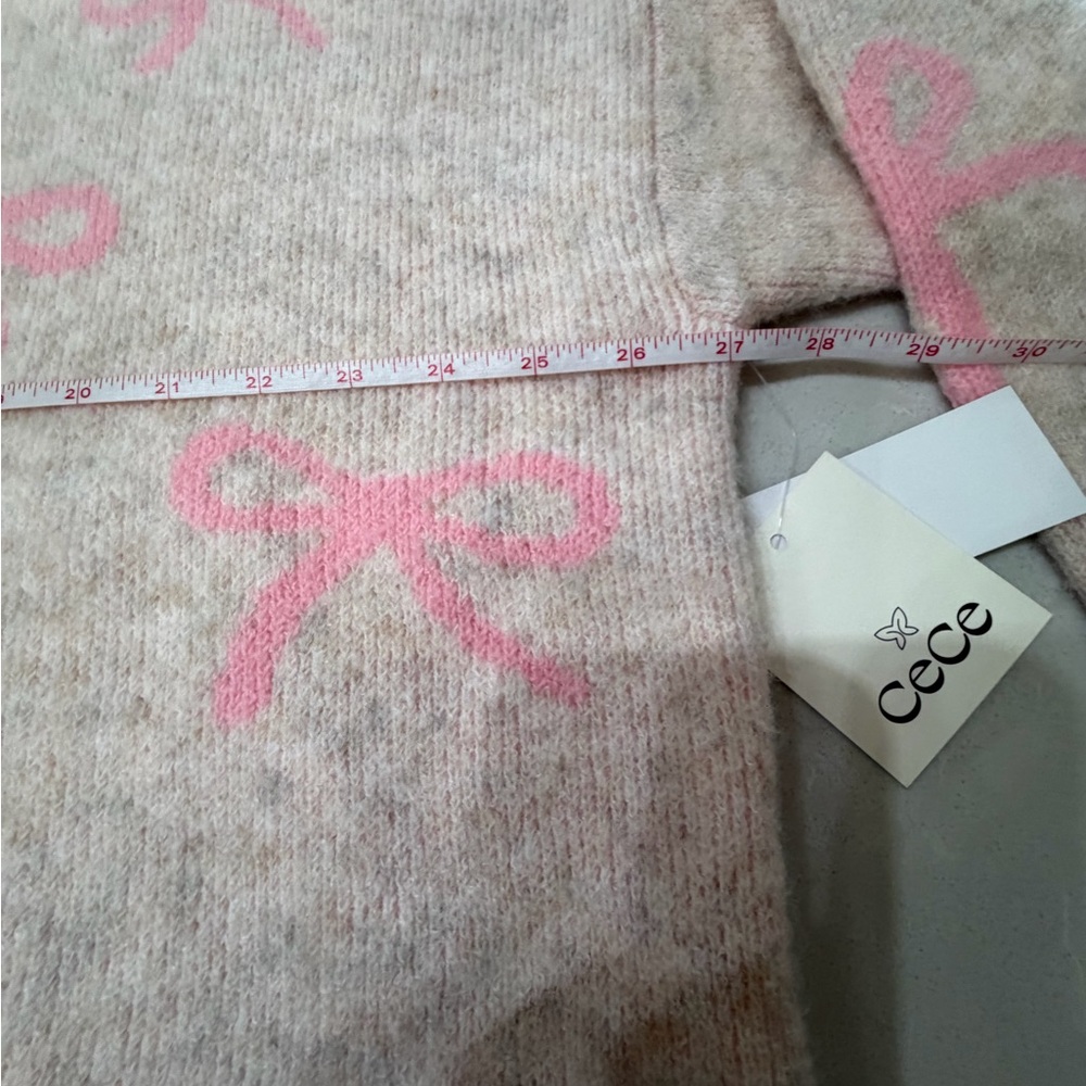 CeCe Women's Ribbon 🎀 Cream and Pink Baggy Sweater, Large - Picture 6 of 7